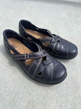 Clarks Ashland Spin Q Navy Leather Mary Jane Comfort Shoes Women’s 11 XW